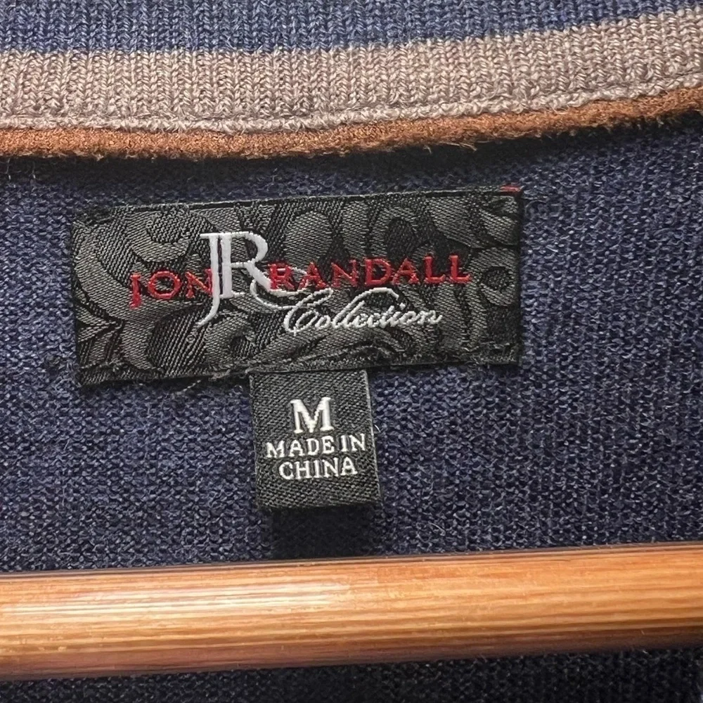 Jon Randall Collection Men's 100% Fine Merino Wool Sweater Blue V Neck Medium M